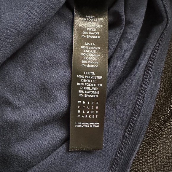 LIKE NEW White House Black Market Black and Navy Floral Sheer Top - Picture 6 of 6